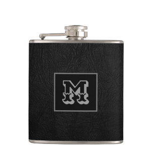 Cantil Monograma de aparência de couro preto Elegante