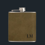 Cantil Monograma De Casamento De Couro Com Couro Atingido<br><div class="desc">Este simples design de monograma é clássico. Este frasco faz um presente de excelente para sua ocasião especial.</div>