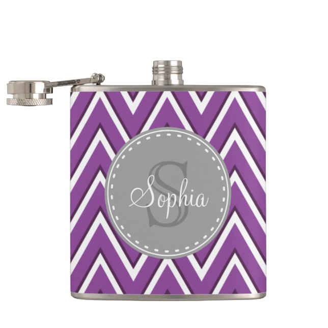 Cantil Monograma de Cinza de padrão Chevron Roxo Trendy (Aberto)