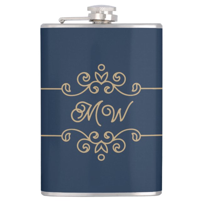 Cantil Monograma de Floreio Elegante Azul-Elegante Dourad (Frente)