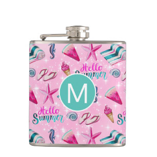 Cantil Monograma de Padrão Aquarela de Verão Rosa Menina