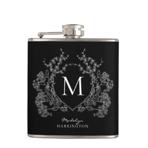 Cantil Monograma de repouso floral branco e preto moderno
