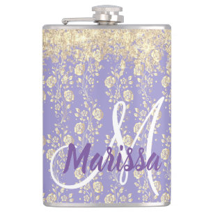 Cantil Monograma Dourado Floral na Lavanda          