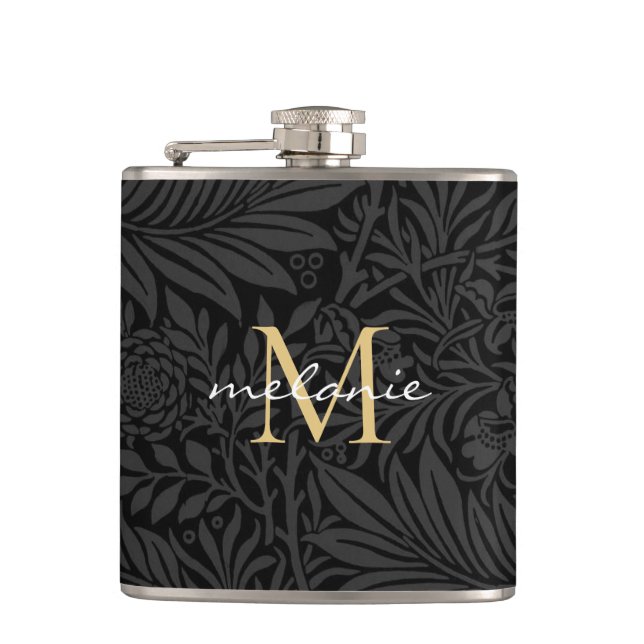 Cantil Monograma Elegante em Preto e Dourado com Floral e (Frente)