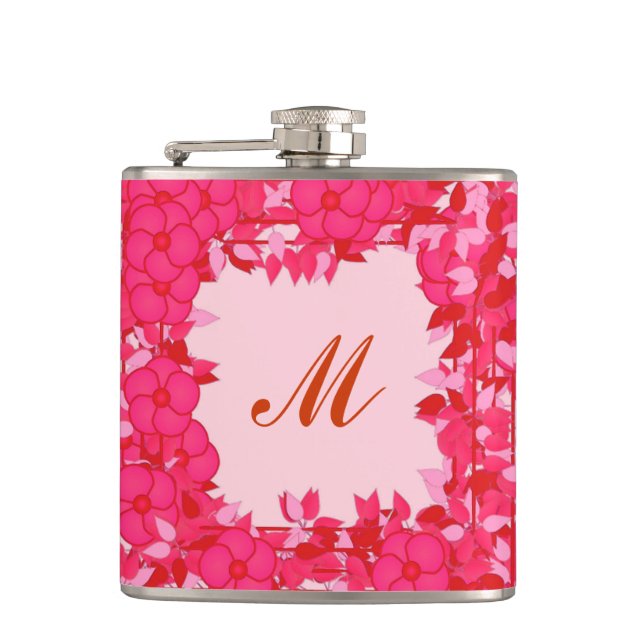 Cantil Monograma emoldurado com flores - fúcsia e rosa (Frente)