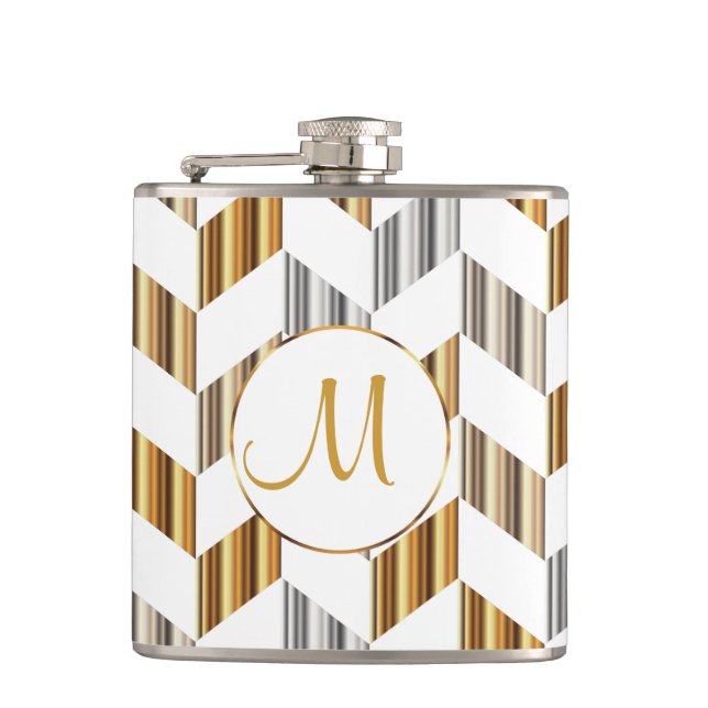 Cantil Monograma - ouro, prata & design branco de Chevron (Frente)