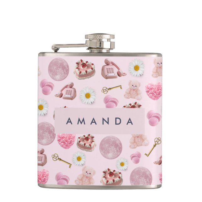 Cantil Monograma Personalizado Coquette Rosa Moon Feminin (Frente)