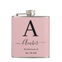 Monograma Personalizado por Bridesmaid Flask Rosa