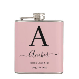 Cantil Monograma Personalizado por Bridesmaid Flask Rosa