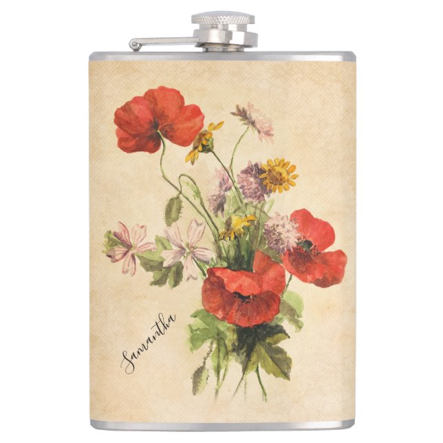 Cantil Monograma Vintage Buquê Rustic Red Poppies Beige (Frente)