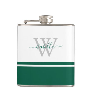 Cantil Monogrammed Flask Girly Modern Script Emerald