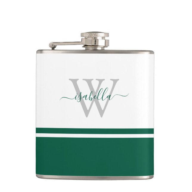 Cantil Monogrammed Flask Girly Modern Script Emerald (Frente)