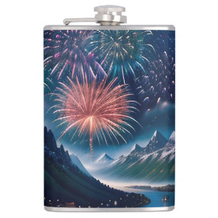 Cantil Montanha do Crepúsculo com Fogos de Artifício