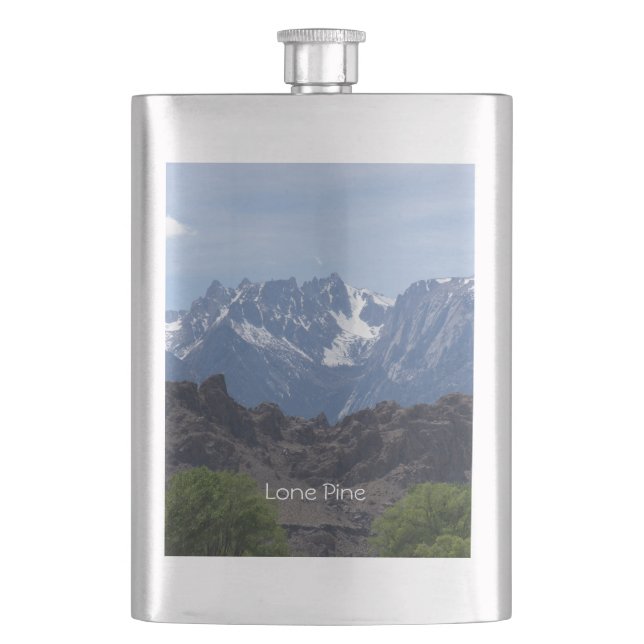 Cantil Montanhas com neve de Lone Pine Flask (Frente)