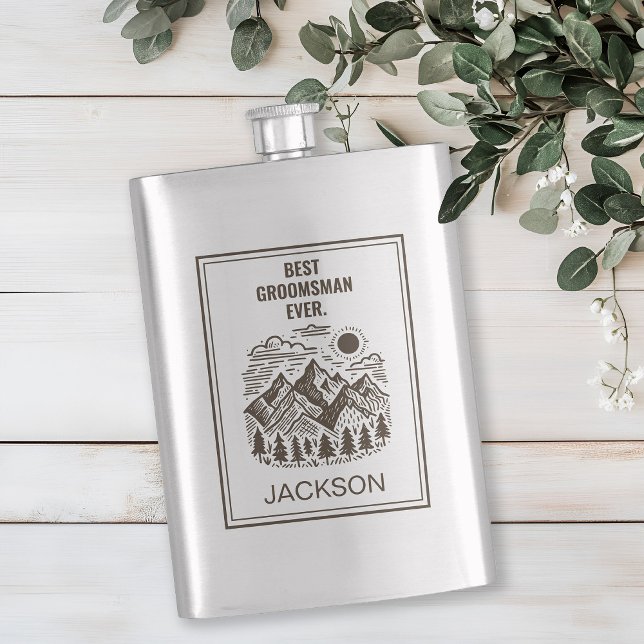 Cantil Montanhas Modernas Rústicas Noivos Personalizados (Rustic Mountains Mountains Custom Groomsman Flask)