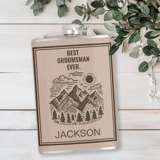 Cantil Montanhas Rústicas Modernas Noivos Personalizados (Rustic Modern Mountain Groomsman Custom Flask)