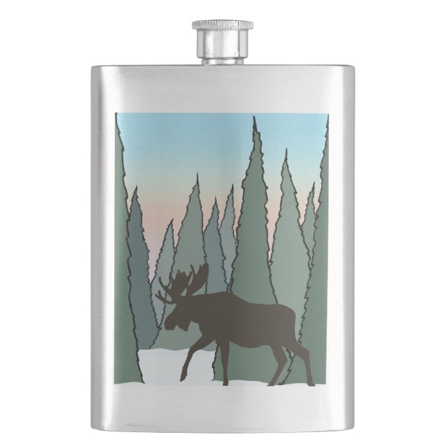 Cantil Moose Caminhando na Floresta de Inverno (Frente)
