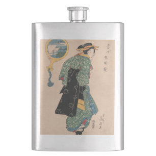 Cantil Mulher de Quimono Japonês Antigo Ukiyo-e Xilogravu
