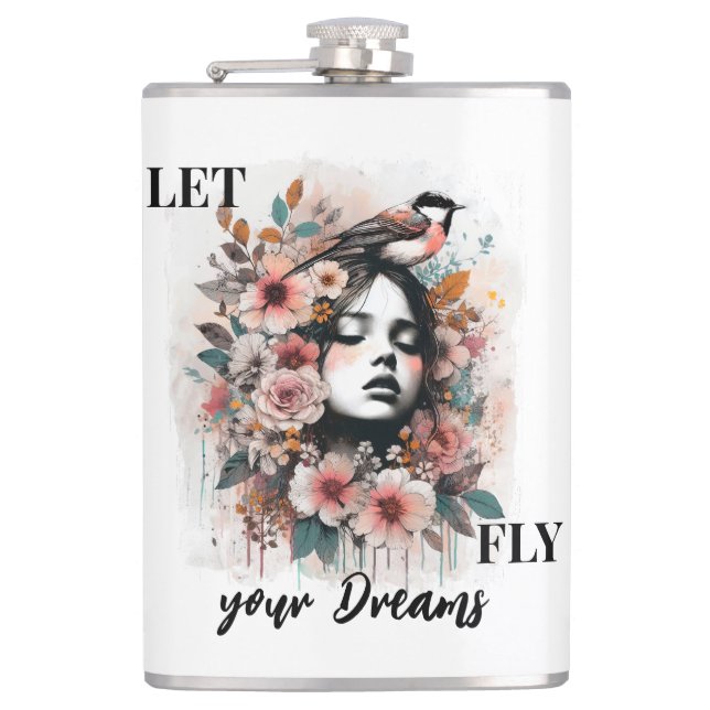 Cantil Mulher Floral Sonhadora com Pássaro e Inspiração (Frente)