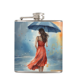 Cantil Mulher Sexy na Chuva com Guarda-Chuva - Arte em Aq