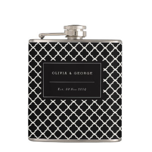 Cantil Na moda Modern Black Ivory Quatrefoil Name Casamen