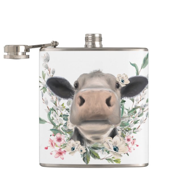 Cantil nariz de vaca beijo flores aquarela cinza animal f (Aberto)