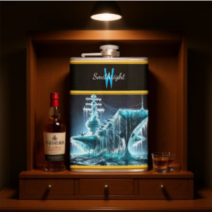 Cantil Navio Enrolado em Gelo em Meio a Céu Noturno