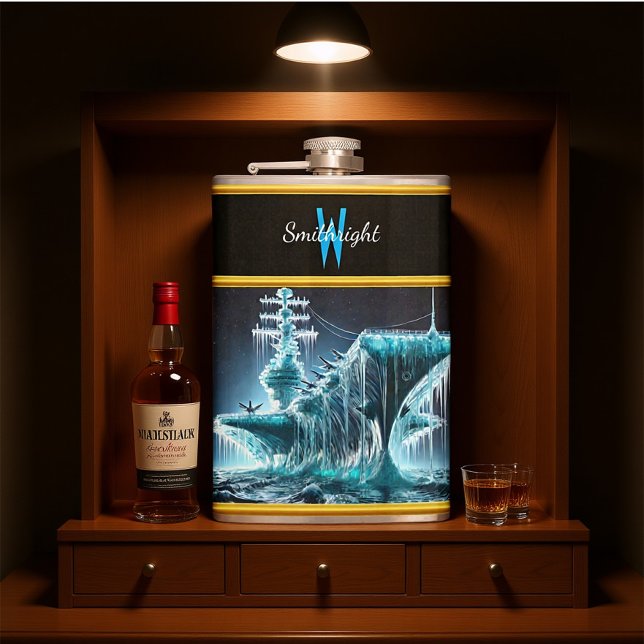 Cantil Navio Enrolado em Gelo em Meio a Céu Noturno (Criador carregado)