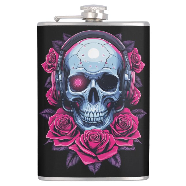 Cantil Néon Cyber Death Skull e Rosas Black (Frente)