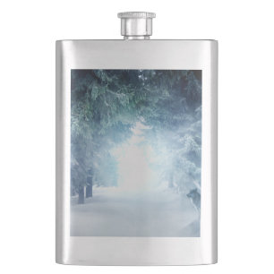 Cantil Neve de inverno com lobos na Floresta Verde