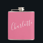 Cantil Nome de Caligrafia Personalizada Rosa Despedida de<br><div class="desc">Frasco de Favor de Festa de Despedida de Solteira Rosa Bubblegum com Nome de Caligrafia Personalizada</div>