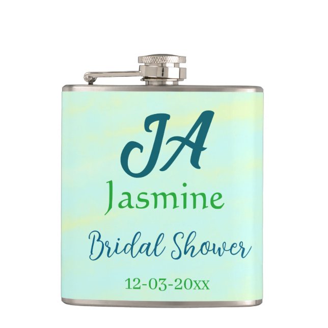 Cantil Nome do chá de noiva em aquarela pastel azul verde (Frente)