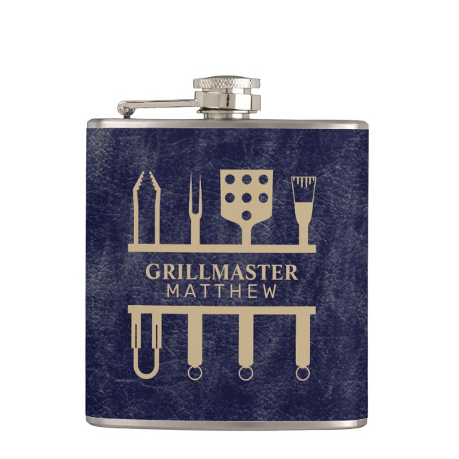 Cantil Nome do Grillmaster textura de couro azul marinho (Frente)