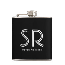 Nome do monograma branco preto Elegante