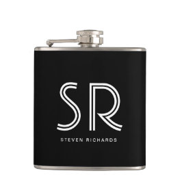 Cantil Nome do monograma branco preto Elegante