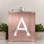 Cantil Nome do monograma de metal escovado Dourado com ro<br><div class="desc">Rosa Rosa Rosa Rosa Rosa Bruta Um Monograma Elegante Metálico. Este Flask pode ser personalizado para incluir seu nome inicial e próprio. O Dourado Flask Rosa Rosa Rosa Rosa é perfeito para uma comemoração de aniversário ou festa de solteira.</div>