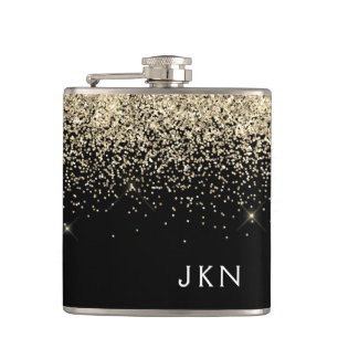Cantil Nome do Monograma do Sparkle Glitter Negro Dourado