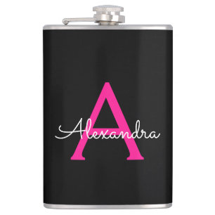 Cantil Nome do Monograma Giratório de Script Preto Rosa Q