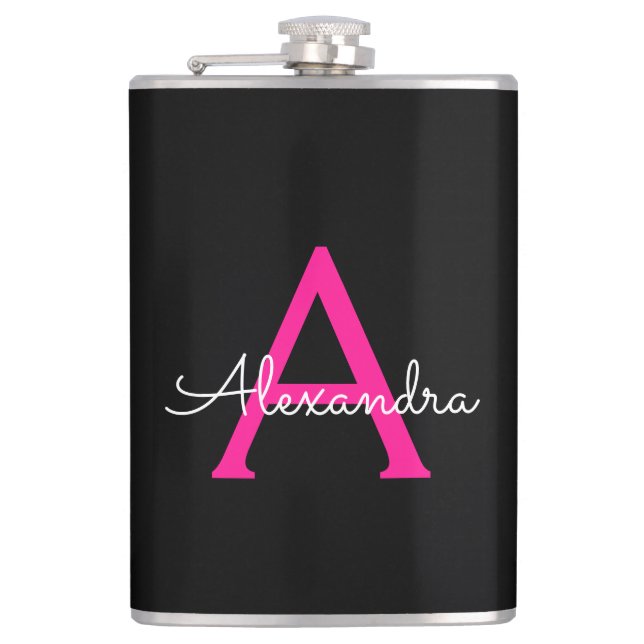 Cantil Nome do Monograma Girly Black Script Hot-Pink (Frente)