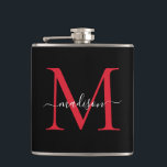 Cantil Nome do Script Na moda do Monograma Red Burgundy P<br><div class="desc">Frasco de Nome do Script de Na moda do Monograma Vermelho do Monograma preto Elegante</div>