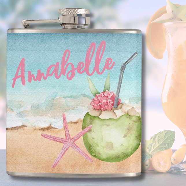 Cantil Nome Fofo e Na Moda Coquetel de Praia Tropical (Cute Beach Tropical Flask)