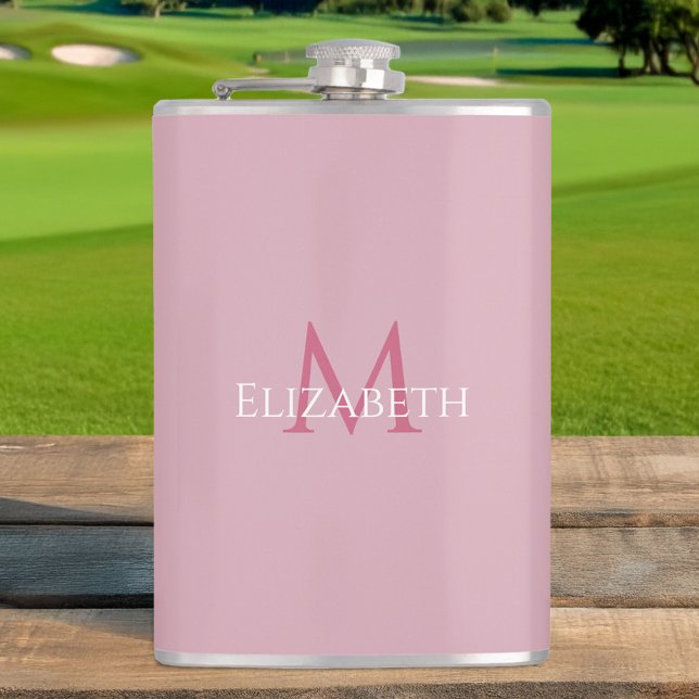 Cantil Nome Monogramado Inicial Rosa Personalizado (Monogrammed Name Initial Pink Custom Flask)