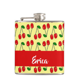 Cantil Nome personalizado cerejas vermelhas em amarelo