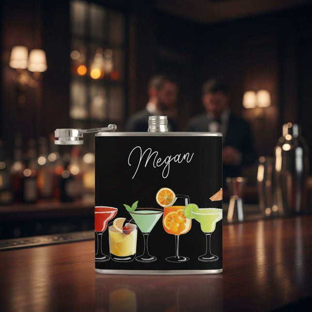 Cantil Nome Personalizado com Drinks Desenhados à Mão Col (Criador carregado)