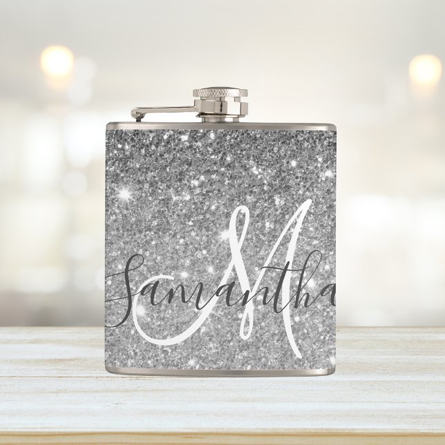Cantil Nome Personalizado da Glitter da Cinza Moderna (Criador carregado)