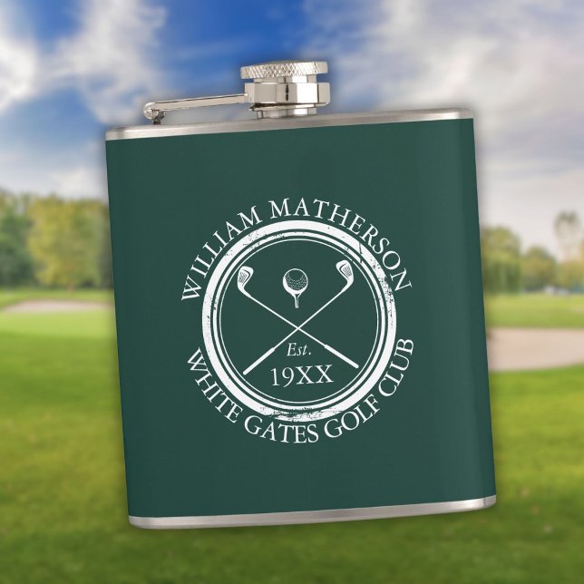 Cantil Nome Personalizado do Clube de Golfe Verde Emerald (Personalized Emerald Green Golf Club Name Flask)
