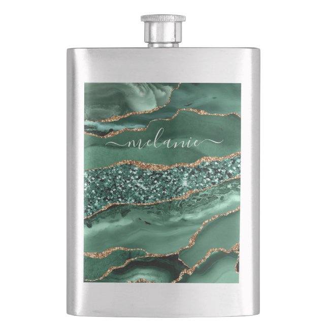 Cantil Nome Personalizado do Marble de Geodo Glitter Verd (Frente)