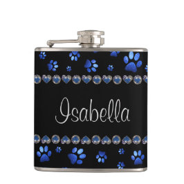 Cantil Nome personalizado, patas de cachorro brilho azul