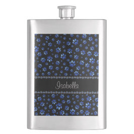 Cantil Nome personalizado, patas de cão com brilho azul