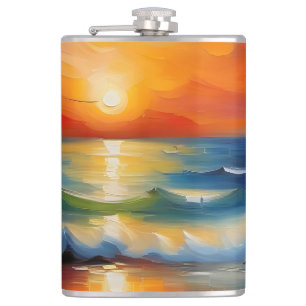 Cantil Óleo Pintura do pôr do sol laranja sobre o oceano